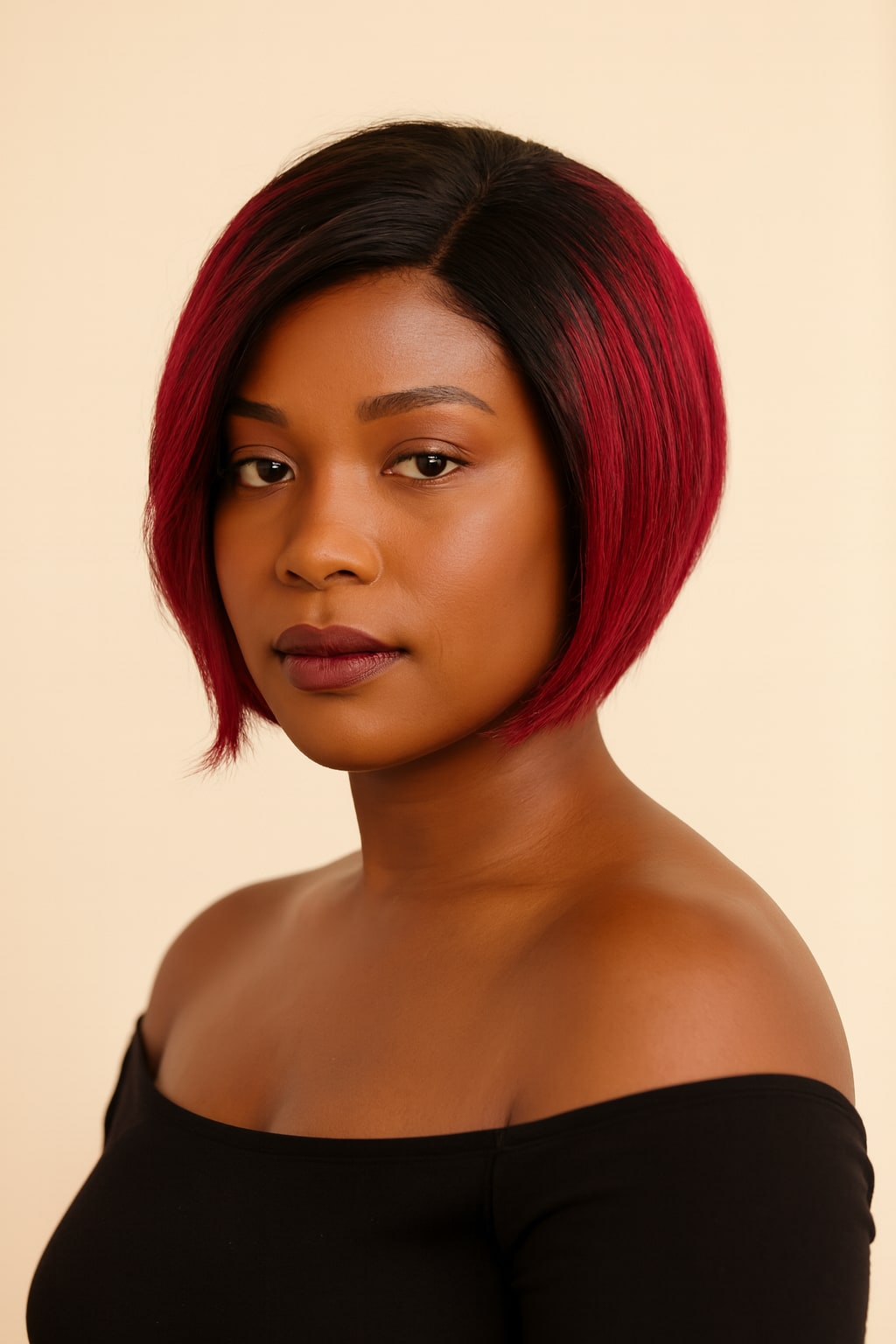 Ombre Burgundy Pixie Cut Wig with Dark Roots, Ombre Burgundy 1B/99J, front view