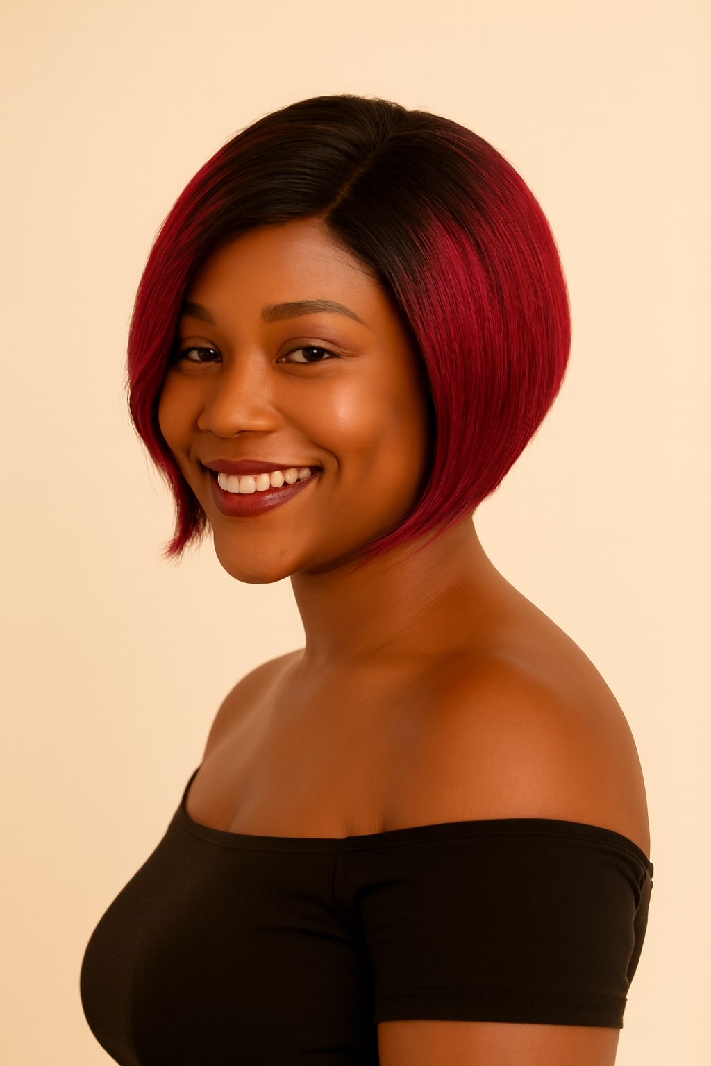 Ombre Burgundy Pixie Cut Wig with Dark Roots, Ombre Burgundy 1B/99J, side view