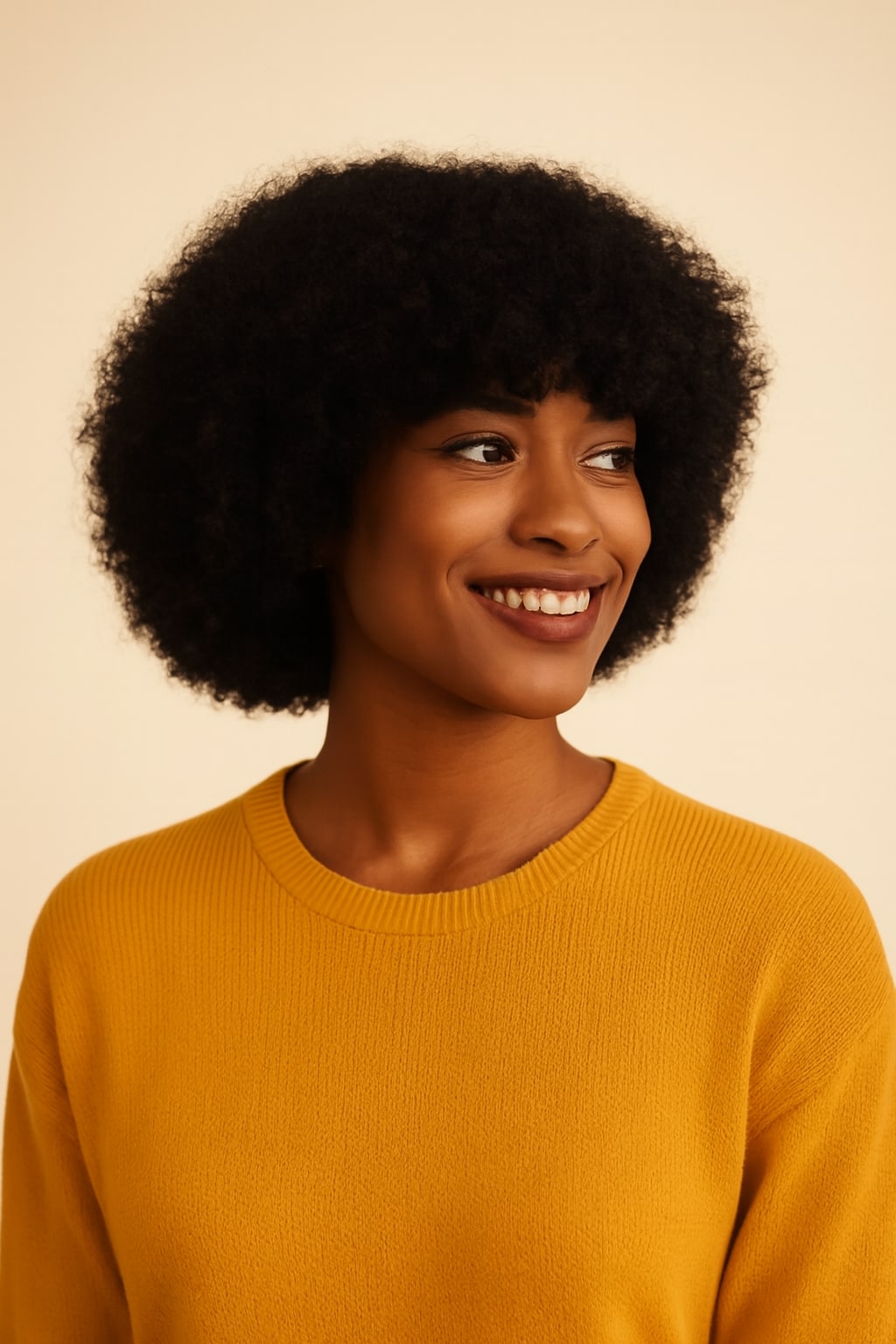 Short Afro Wig with Bangs, Natural Black, side view