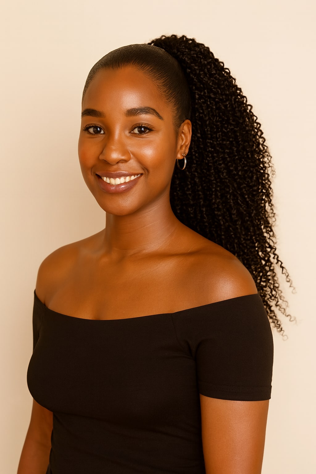 Curly Drawstring Ponytail, Natural Black, side view