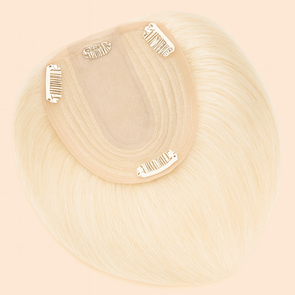 Platinum Blonde Hair Topper for Women with Thinning Hair, Light Platinum Blonde #60, silk base and clips