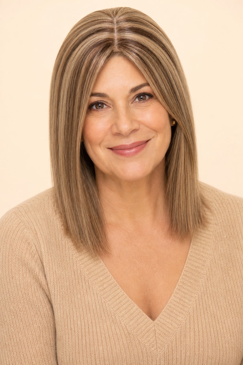 Human Hair Topper for Women with Thinning Hair, Brown Honey Highlights #4P27, front view