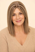 Human Hair Topper for Women with Thinning Hair, Brown Honey Highlights #4P27, front view
