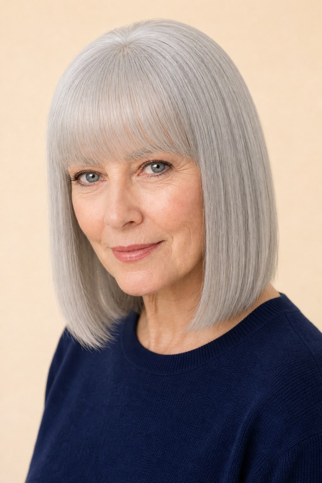 Gray Hair Topper with Bangs for Women with Thinning Hair, Silver Grey, hairline and texture close-up