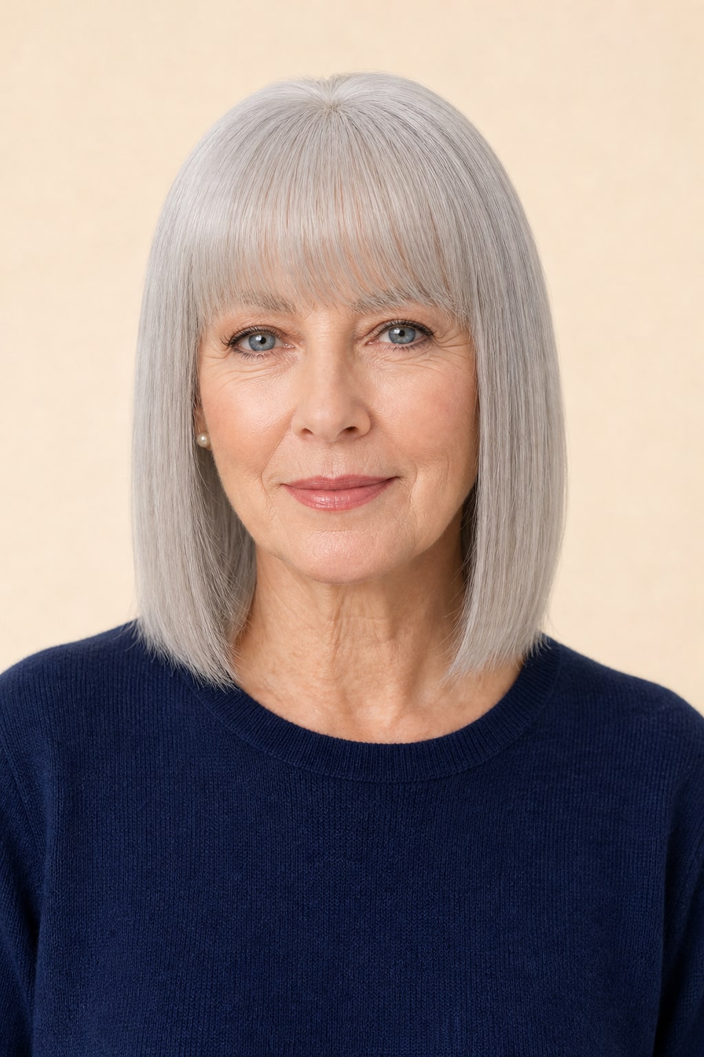 Gray Hair Topper with Bangs for Women with Thinning Hair, Silver Grey, front view