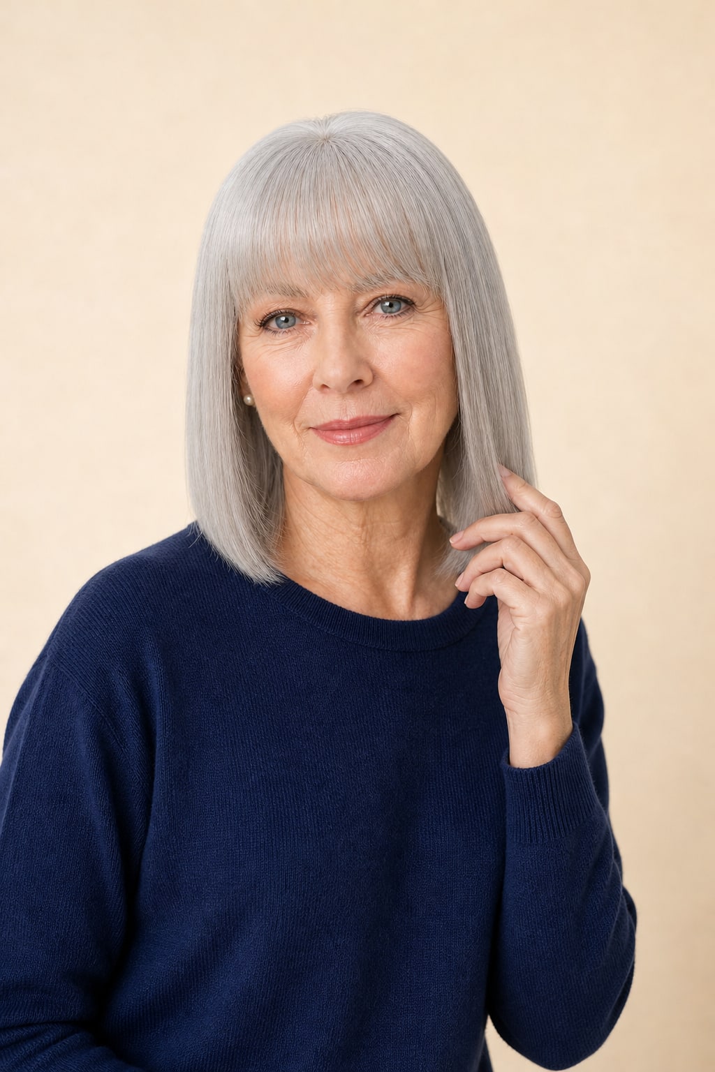 Gray Hair Topper with Bangs for Women with Thinning Hair, Silver Grey, side view