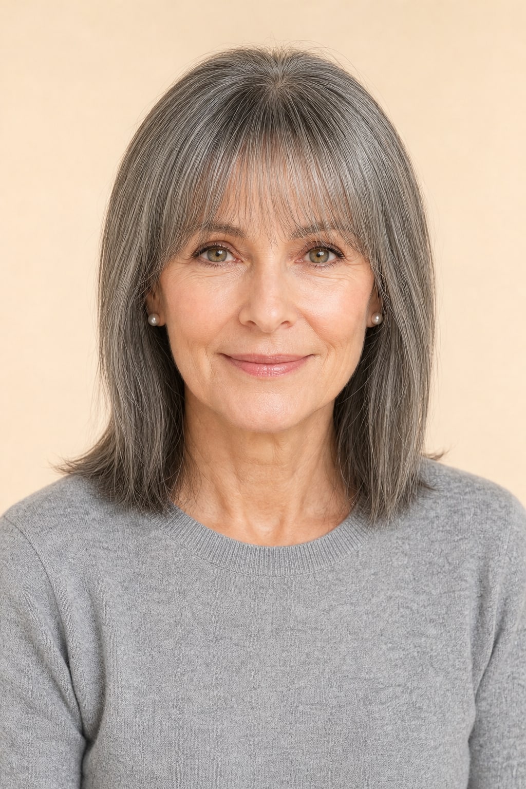 Salt and Pepper Gray Hair Topper with Bangs for Women with Thinning Hair, Salt and Pepper Grey, front view