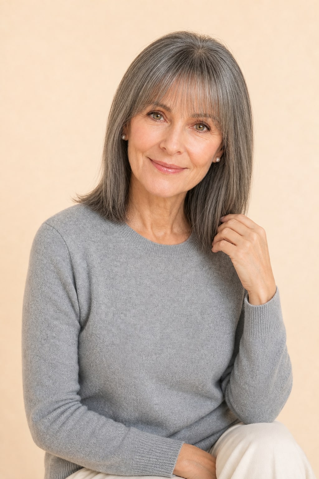 Salt and Pepper Gray Hair Topper with Bangs for Women with Thinning Hair, Salt and Pepper Grey, side view