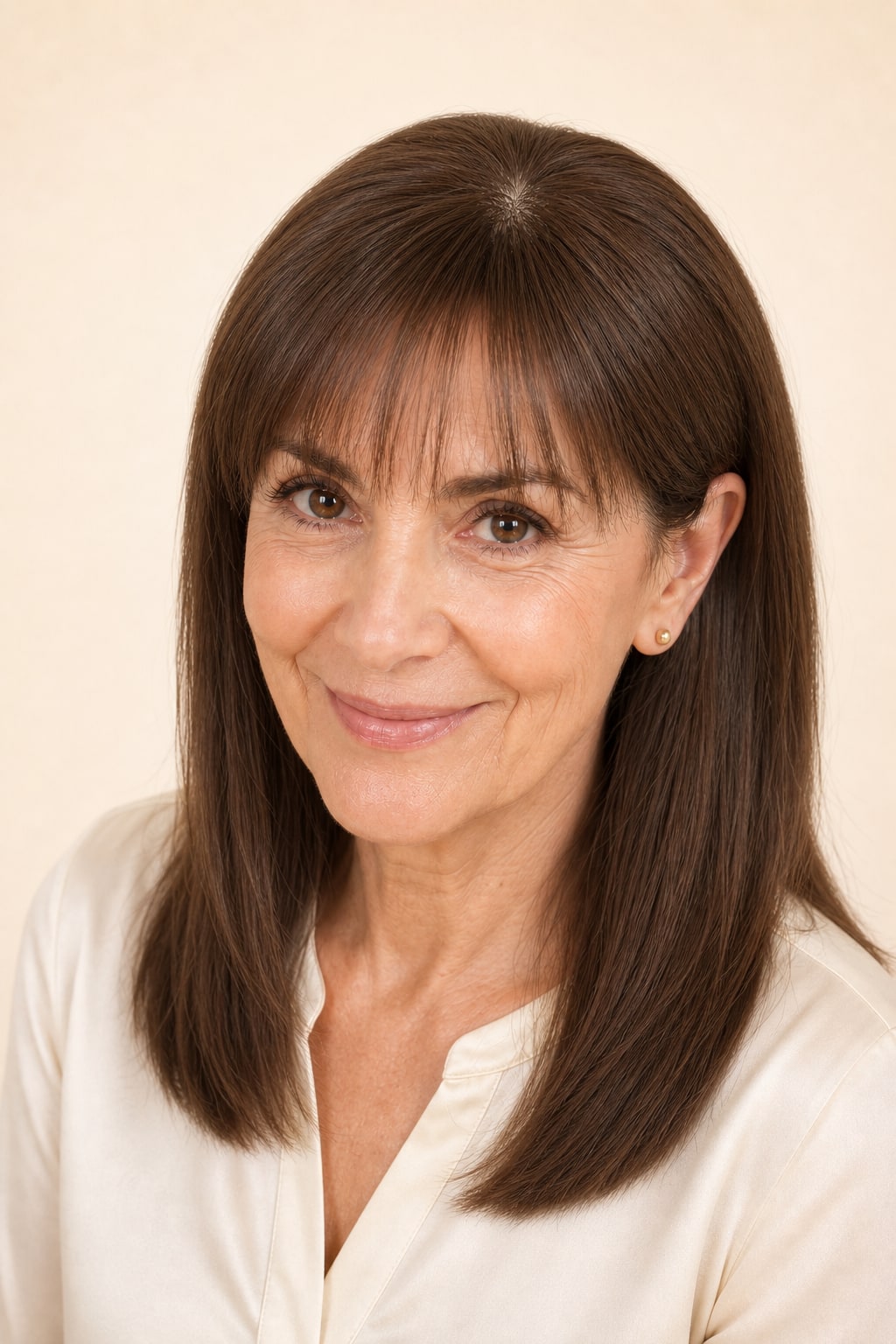 Human Hair Topper with Bangs for Women with Thinning Hair, Medium Brown #4, hairline and texture close-up