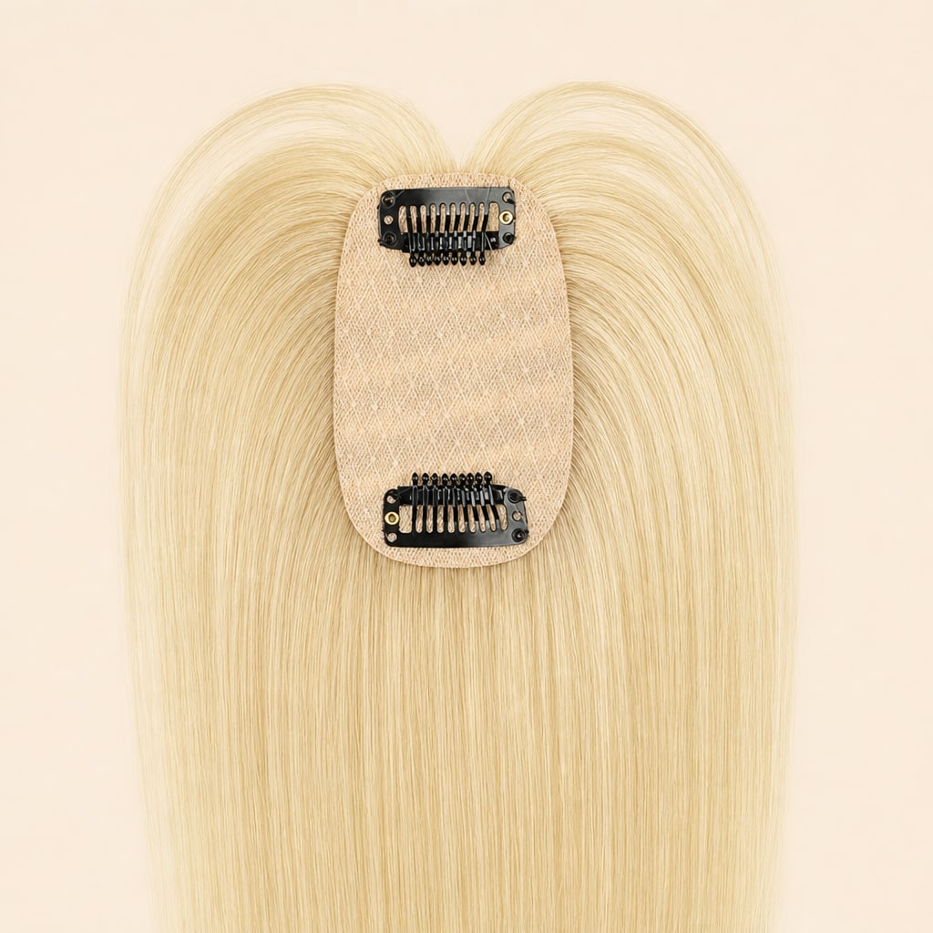 Blonde Hair Topper with Bangs for Women with Thinning Hair, Light Blonde #613, base and clips