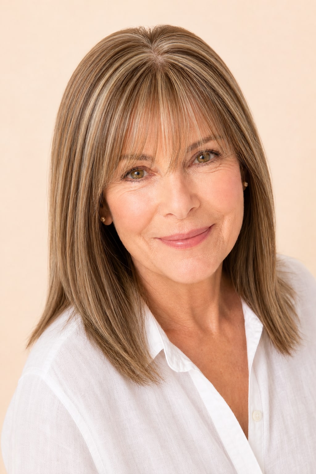 Highlighted Hair Topper with Bangs for Women with Thinning Hair, Brown with Honey Blonde Highlights #P4-27, hairline and texture close-up