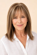 Highlighted Hair Topper with Bangs for Women with Thinning Hair, Brown with Honey Blonde Highlights #P4-27, front view
