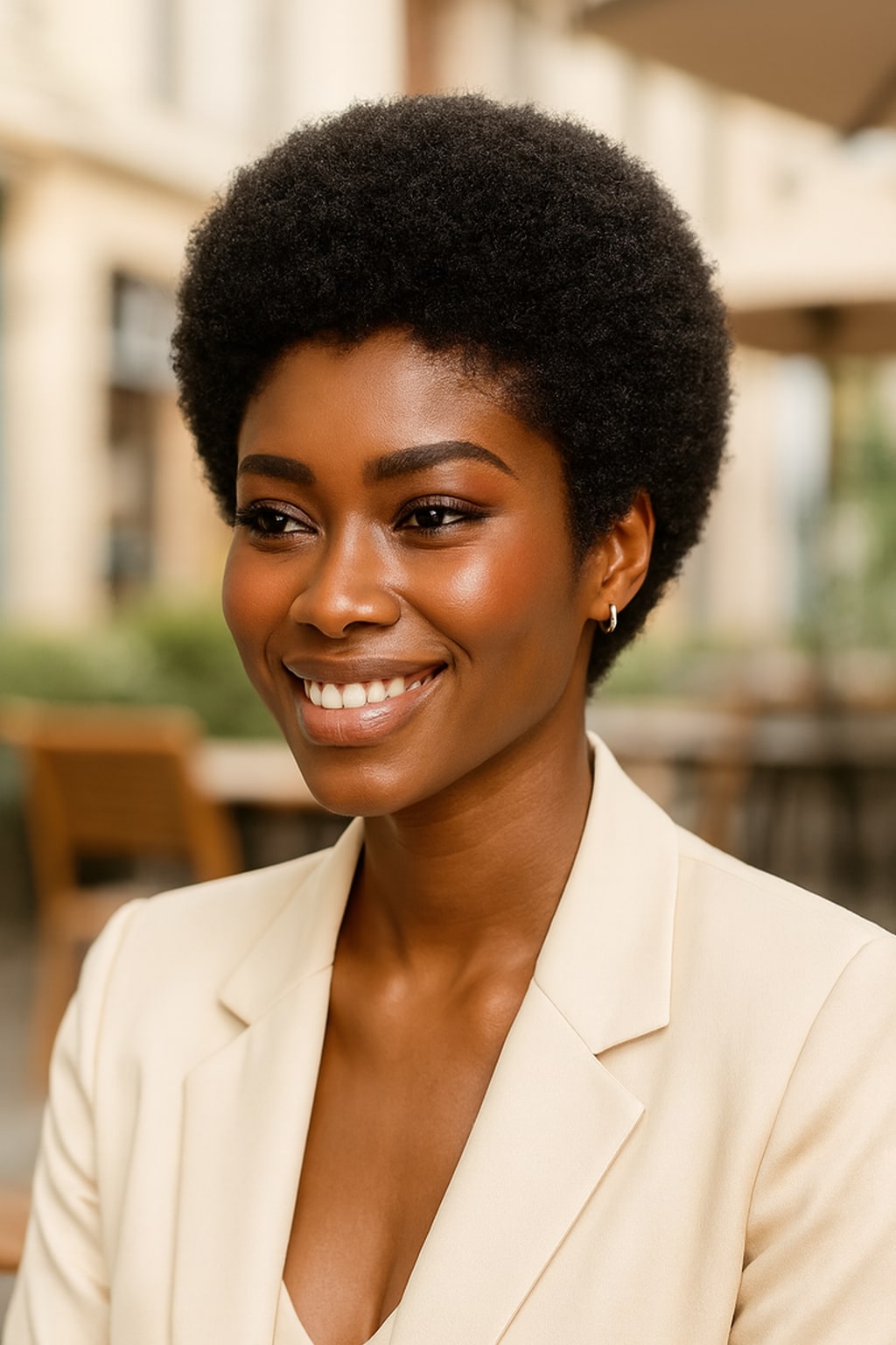 Hair Labs short kinky afro curly wig, worn in daylight