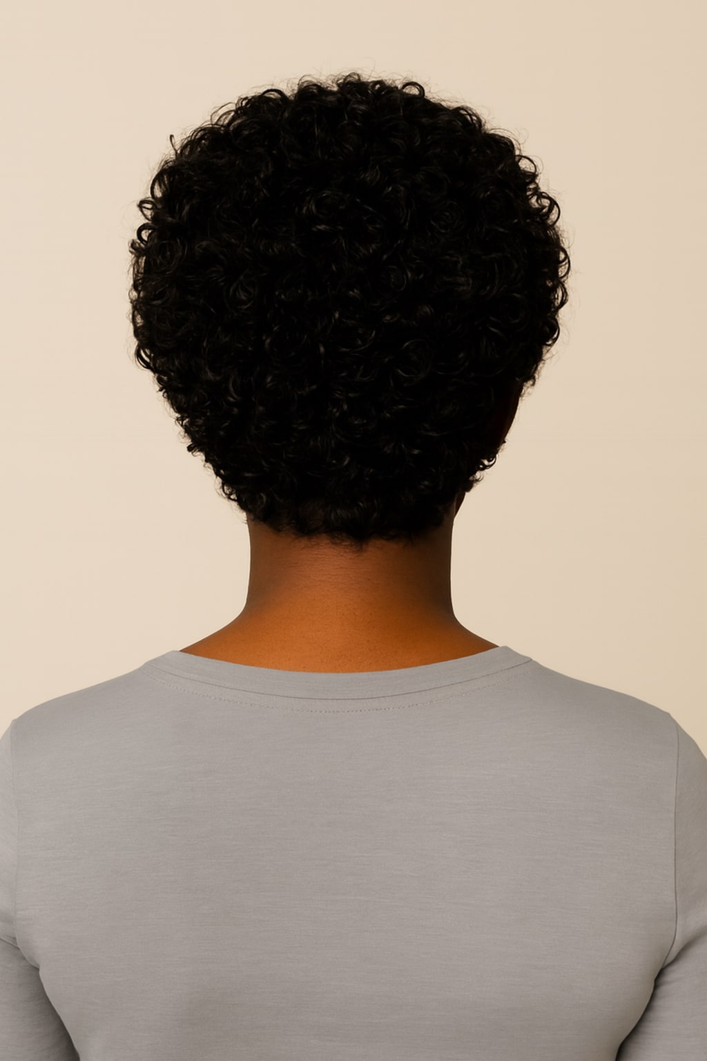 Hair Labs kinky curly pixie wig, back view
