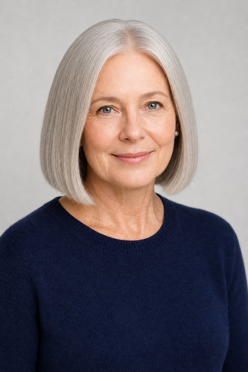 Hair Labs gray hair wig for older women, silver grey straight bob, front view